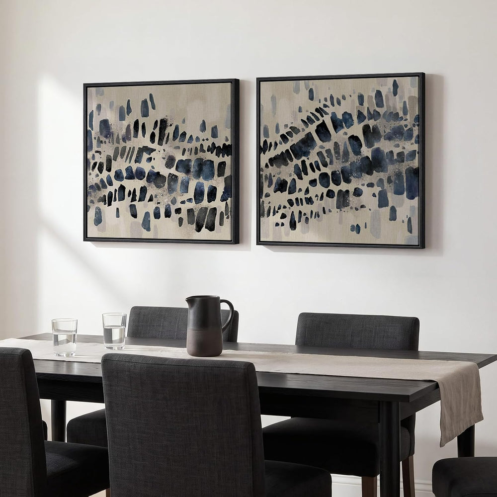 Framed Neutral Navy Blue Abstract Wall Art for Living Room Decor, 2 Piece
