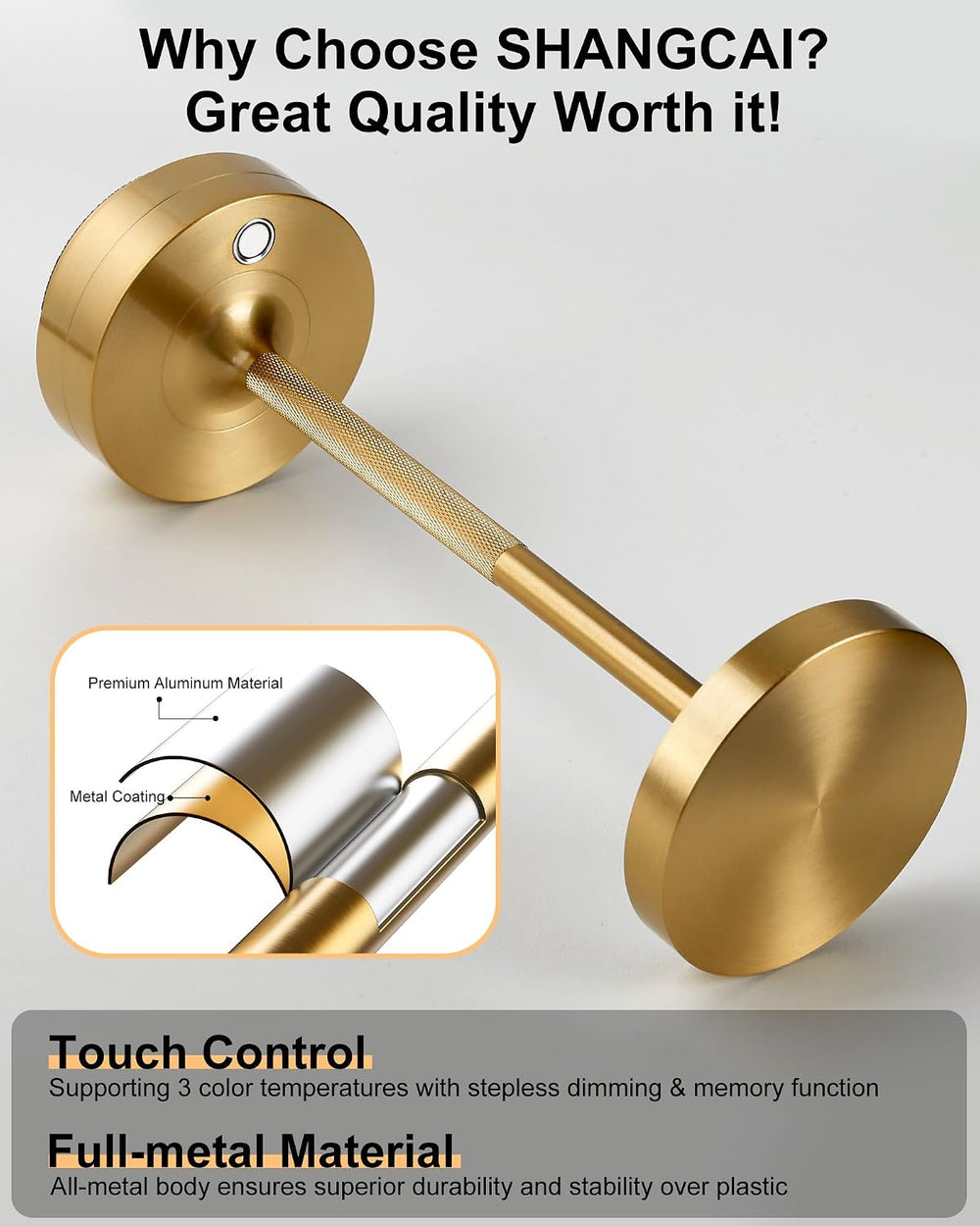 LED Cordless Lamp 5000mAh Table Lights Rechargeable 2-Pack Gold