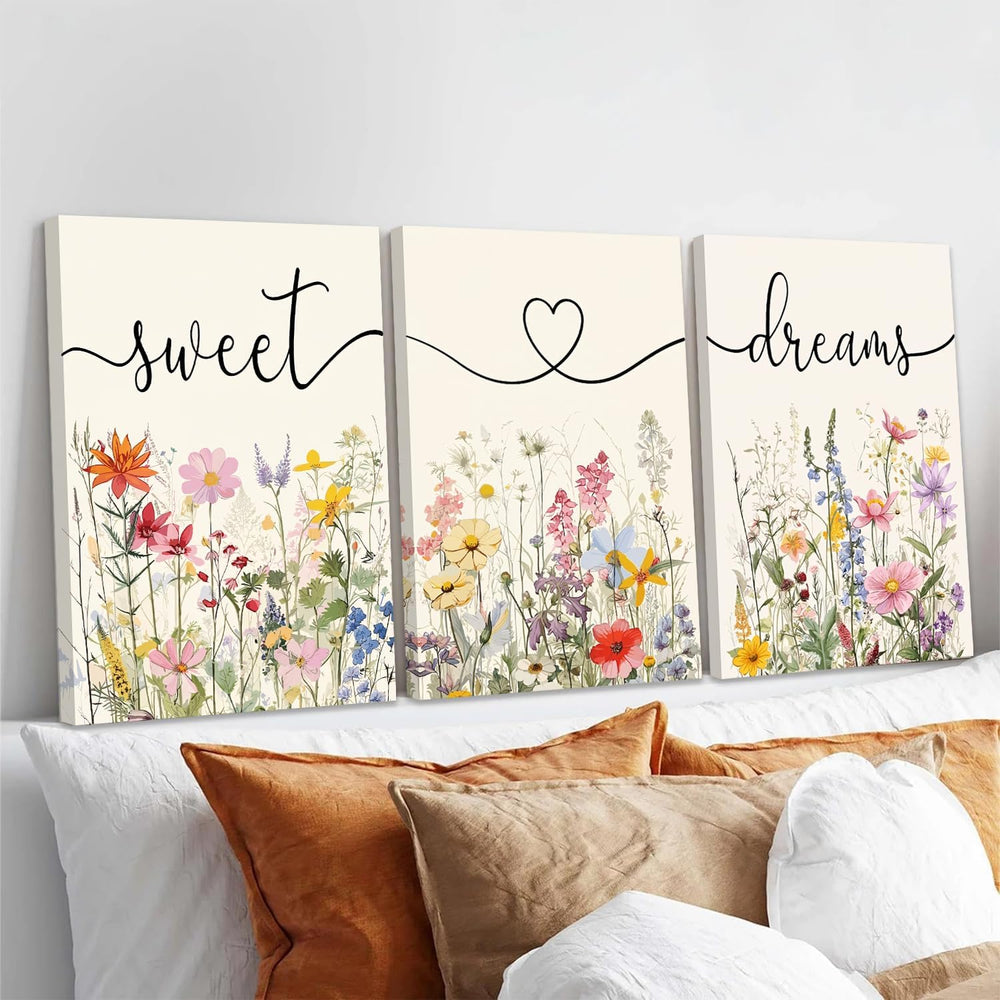 Framed Sweet Dreams Wall Art Set of 3, Colorful Wildflower Prints