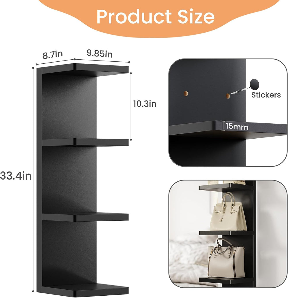 upsimples 4 -Tier Floating Wall Shelf, Black Vertical Vanity Decor Shelves