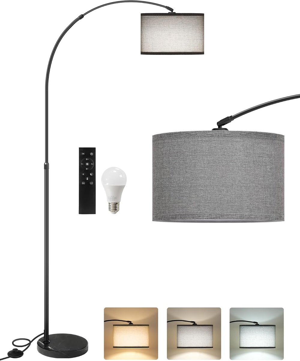 75" Dimmable Gray Arc Floor Lamp with Marble Base and Adjustable Height