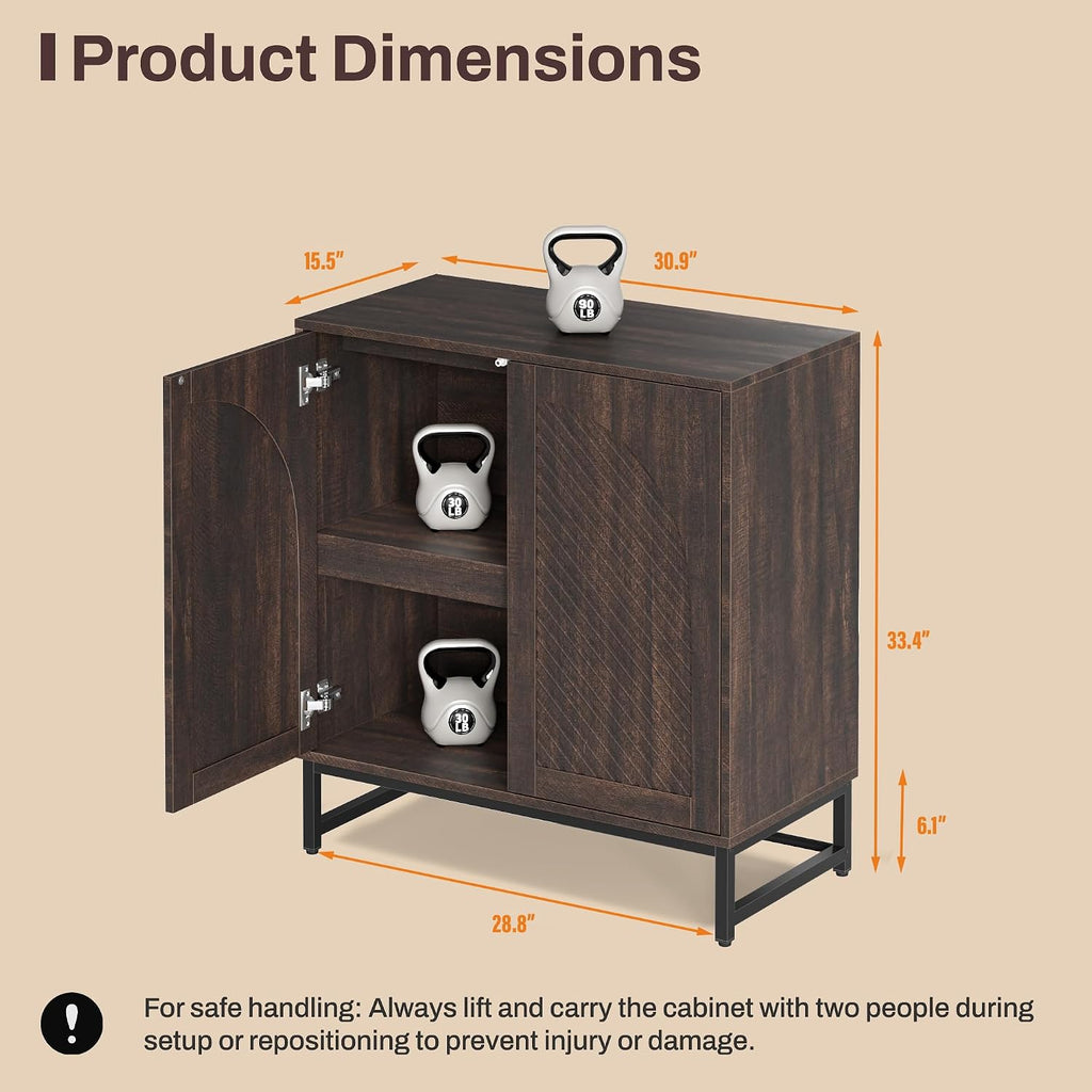 Modern Arched Sideboard Buffet Cabinet with Storage, Walnut