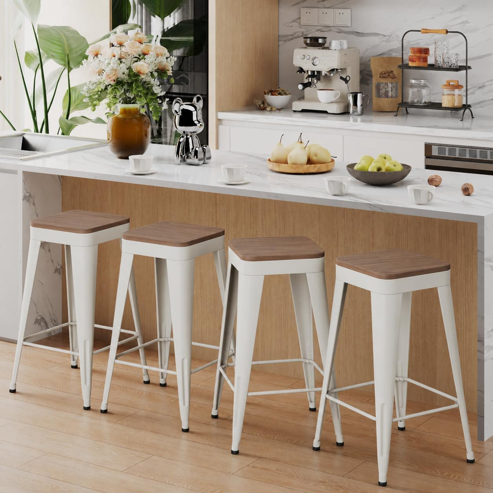 30" Counter Height Bar Stools Set of 4 Barstools Island Side Chairs-White