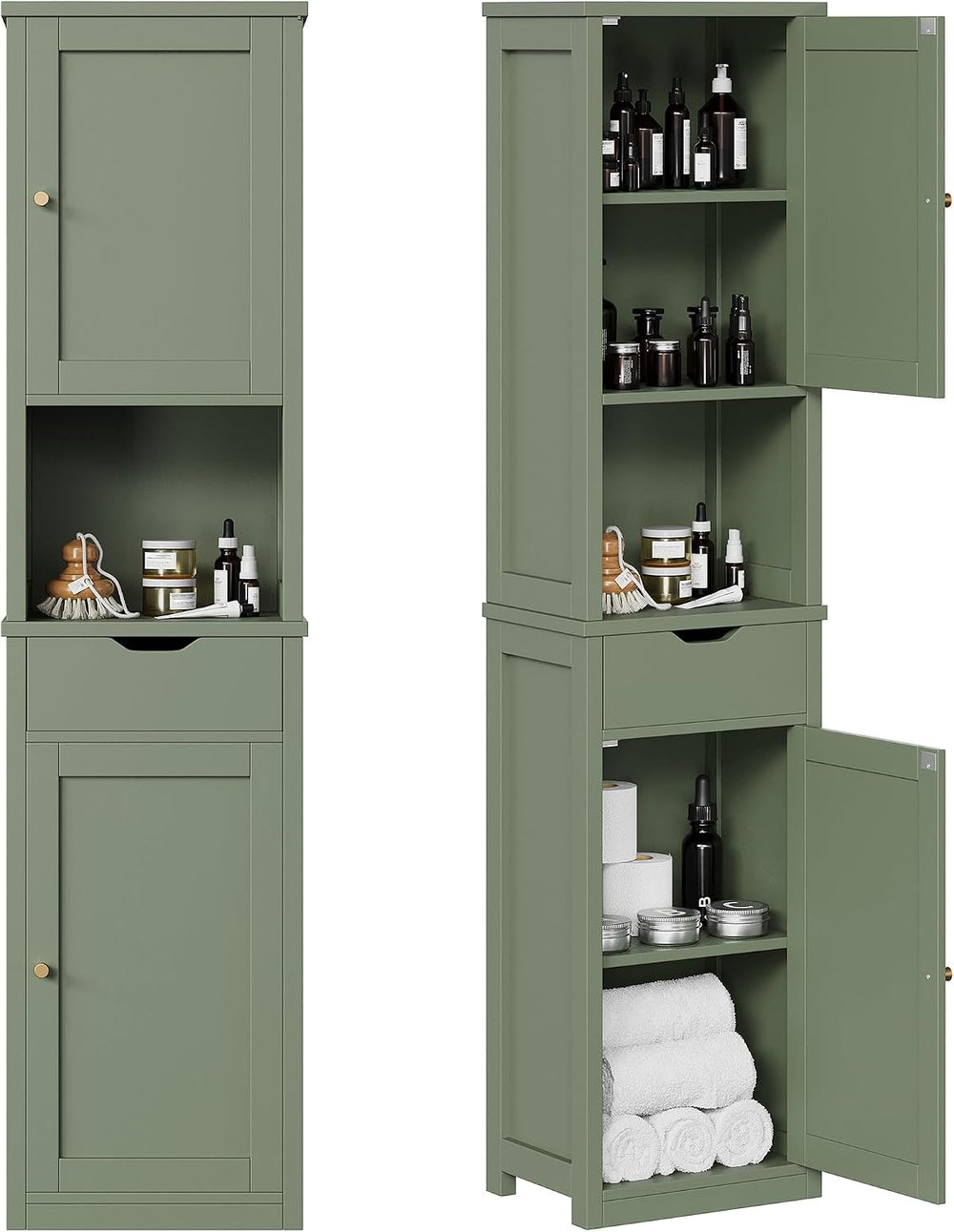 Shintenchi Tall Bathroom Storage Cabinet, Narrow Slim Cabinet, Green