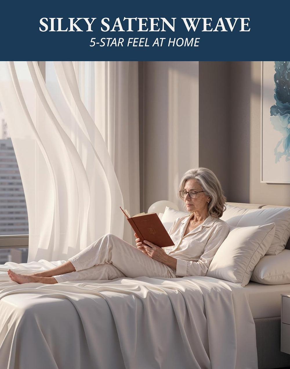 100% Egyptian Cotton King Size Sheets Set Hotel Style Sateen Weave - White