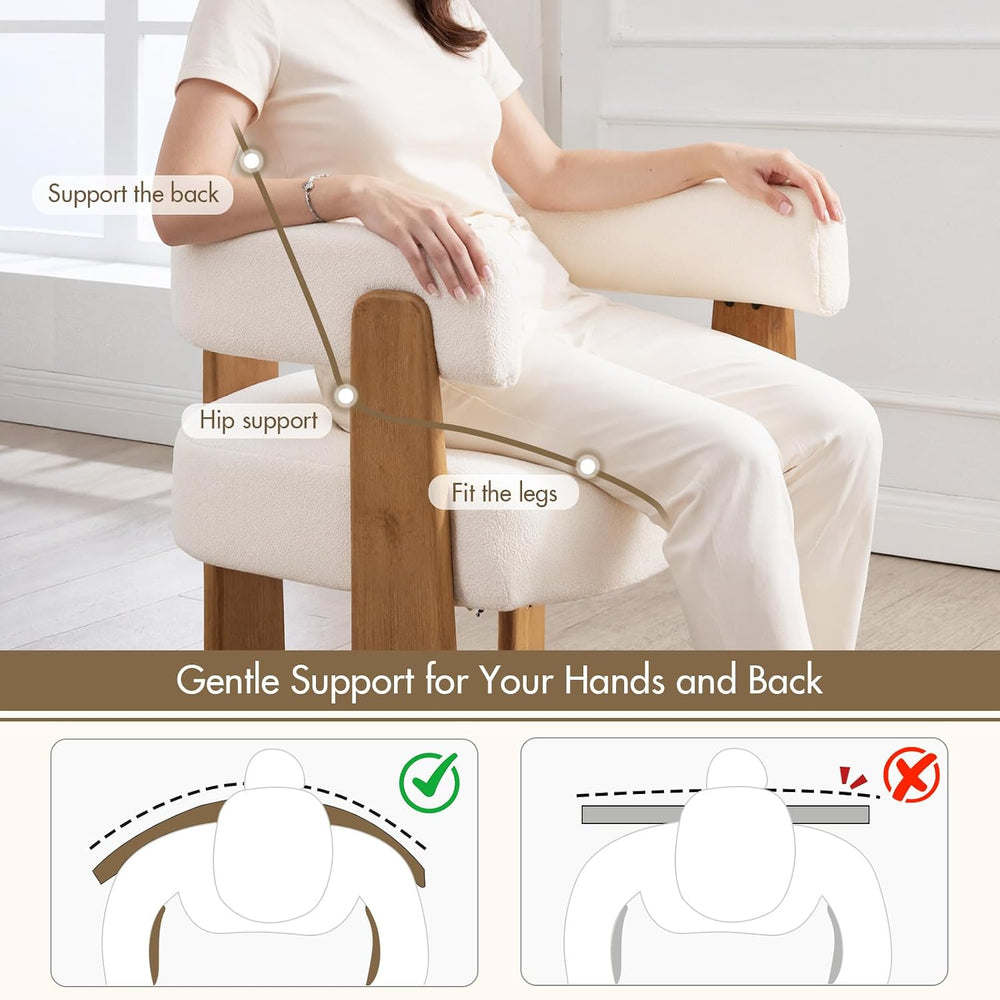 Hyfirm Set of 4 Modern Boho Barrel Dining Chairs with Wood Legs, White Uphols...