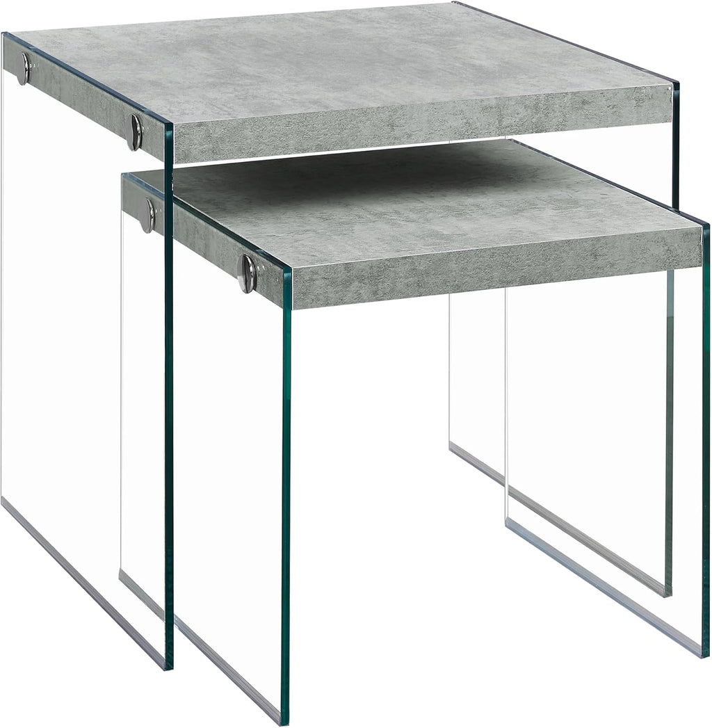 Monarch Specialties ,Nesting Table, Tempered Glass, Grey Cement