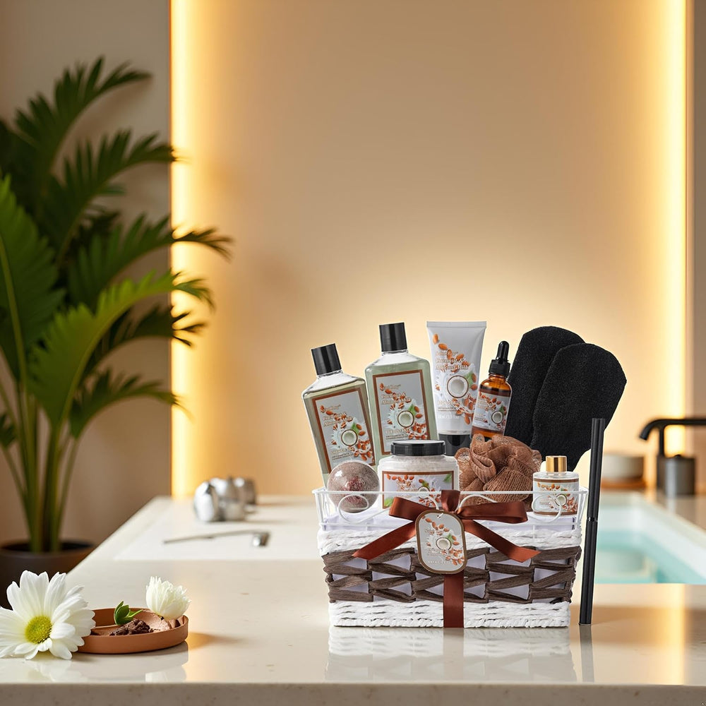 Coconut Almond Spa Gift Basket, Bath & Body Skin Care Set