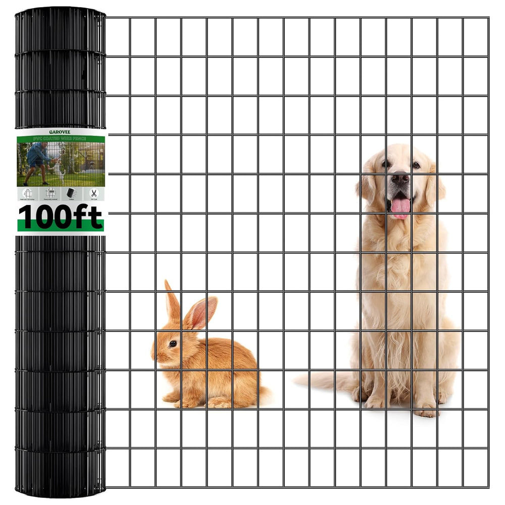 100ft(L) x 4ft(H) Welded Wire Fence, Black PVC Coated Wire Mesh, 16GA 2 Inch ...