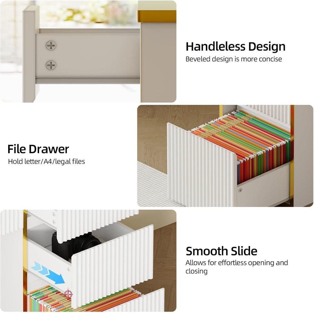 4 EVER WINNER 78" Two Person Computer Desk with 5 Drawers, White and Gold