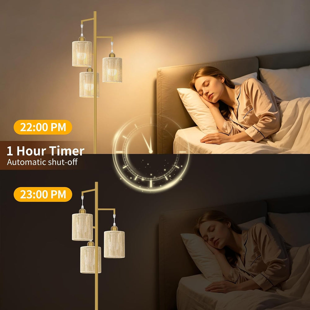 Hotsonic 72" Remote Boho Rattan Tree Floor Lamp, Tall Dimmable Industria...
