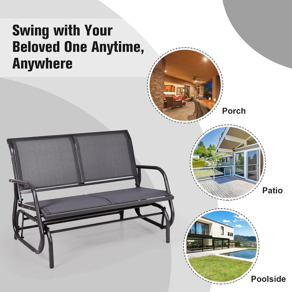 Tangkula 2 Person Patio Glider, Outdoor Swing Bench, Rocker Glider Loveseat C...
