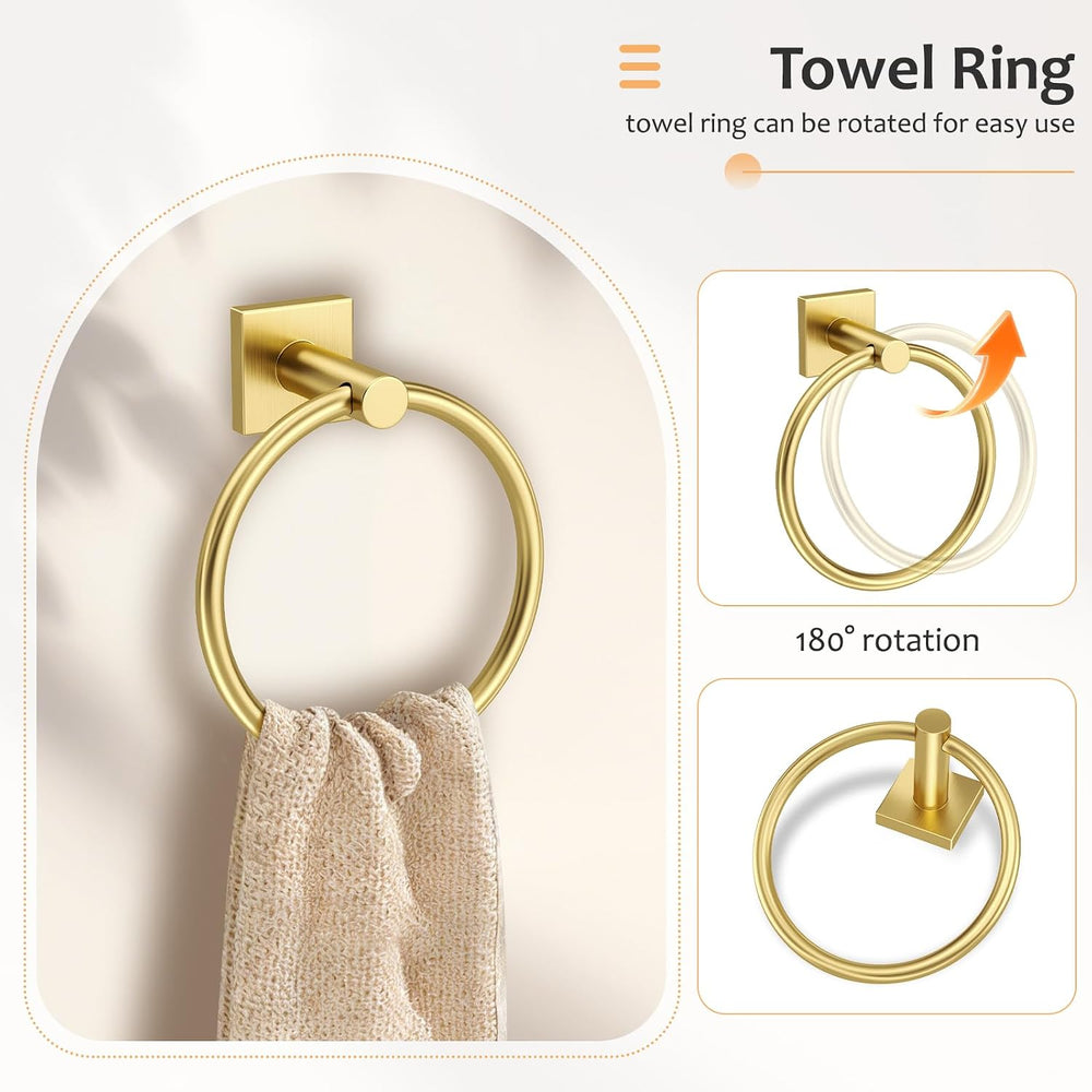 5 Pieces Brushed Gold Bathroom Hardware Set Towel Bar Set Stainless Steel Wal...