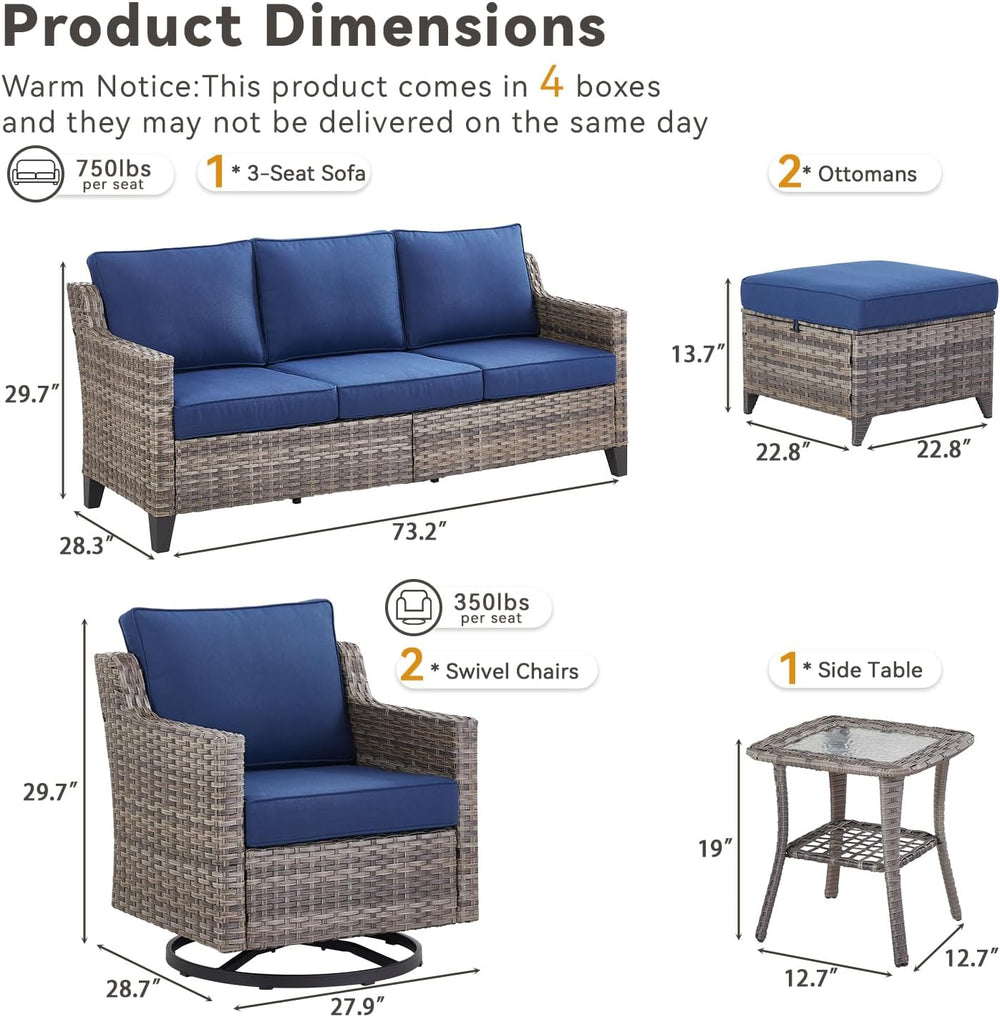 6 Piece Outdoor Patio Wicker Furniture Sets-High Back Outdoor Conversation Se...