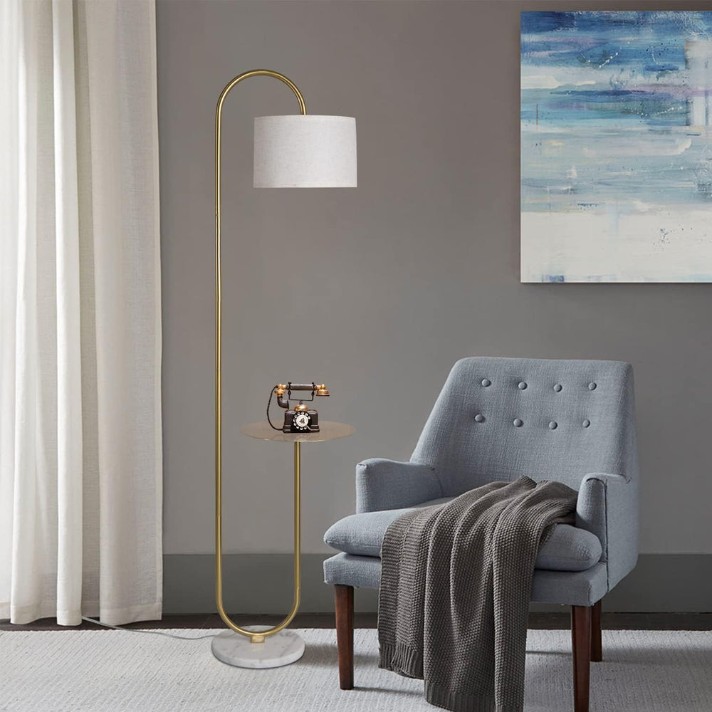 Hsyile KU300271 Arc Floor Lamp with Hanging Drum Shade for Living Room-Marble...