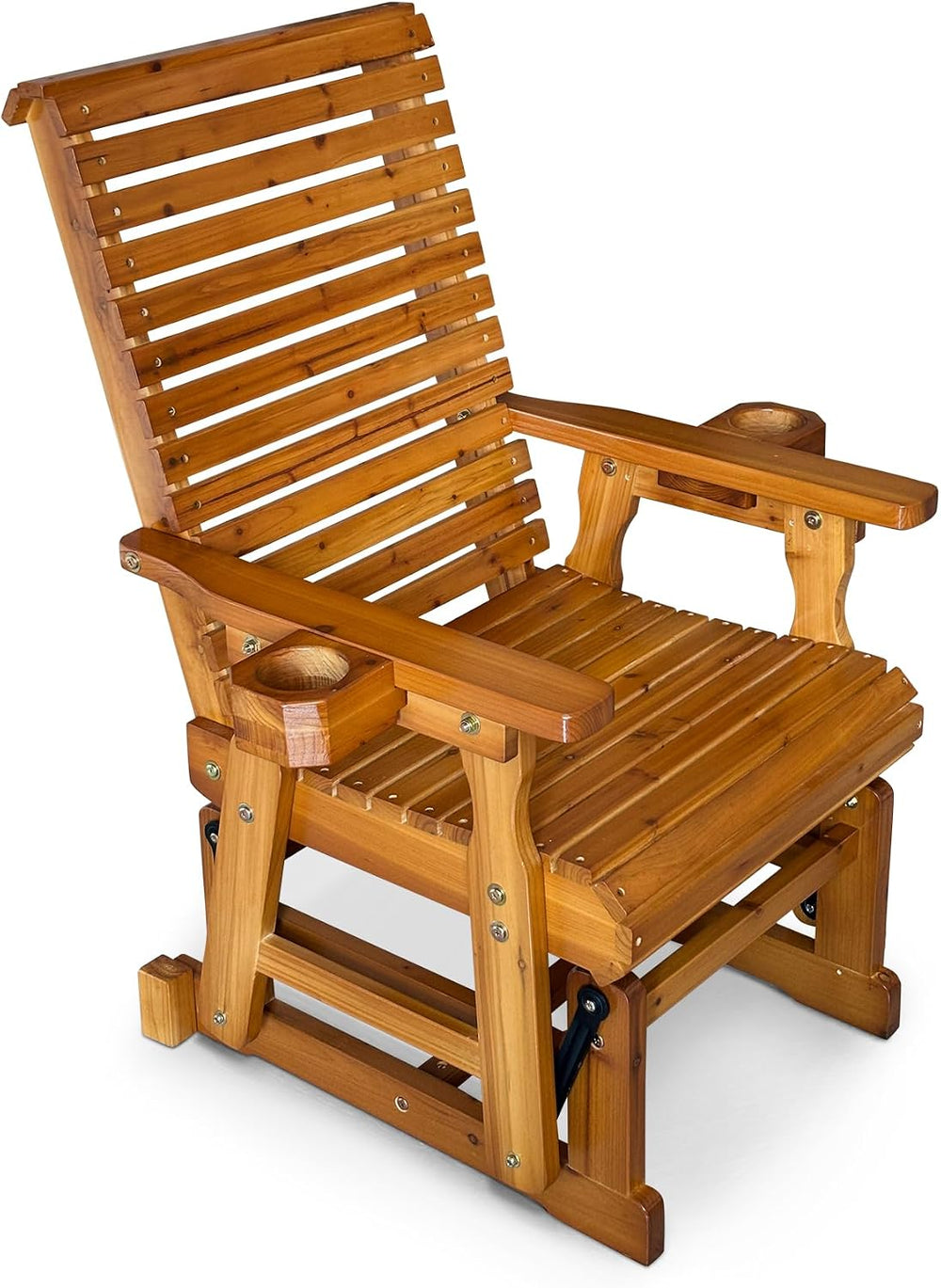 Fortune Candy Wooden Glider Chair with Cup Holders, Brown, 1-Seater
