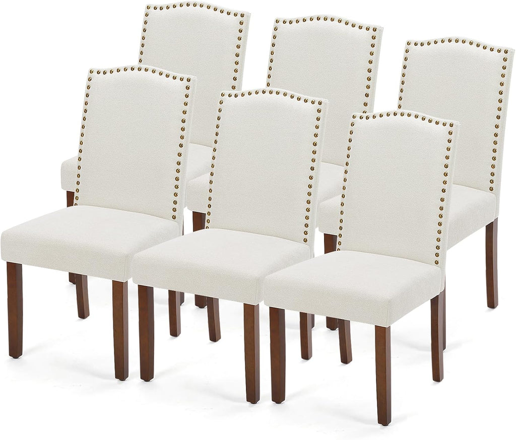 DUMOS Dining Chairs Set of 6, Upholstered Accent Chair, Beige