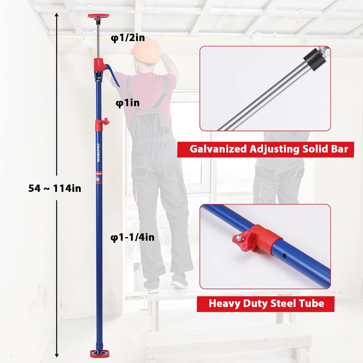 WORKPRO Cabinet Jacks, 54-114 in Adjustable Support Pole, 154 lbs, 2-Pack