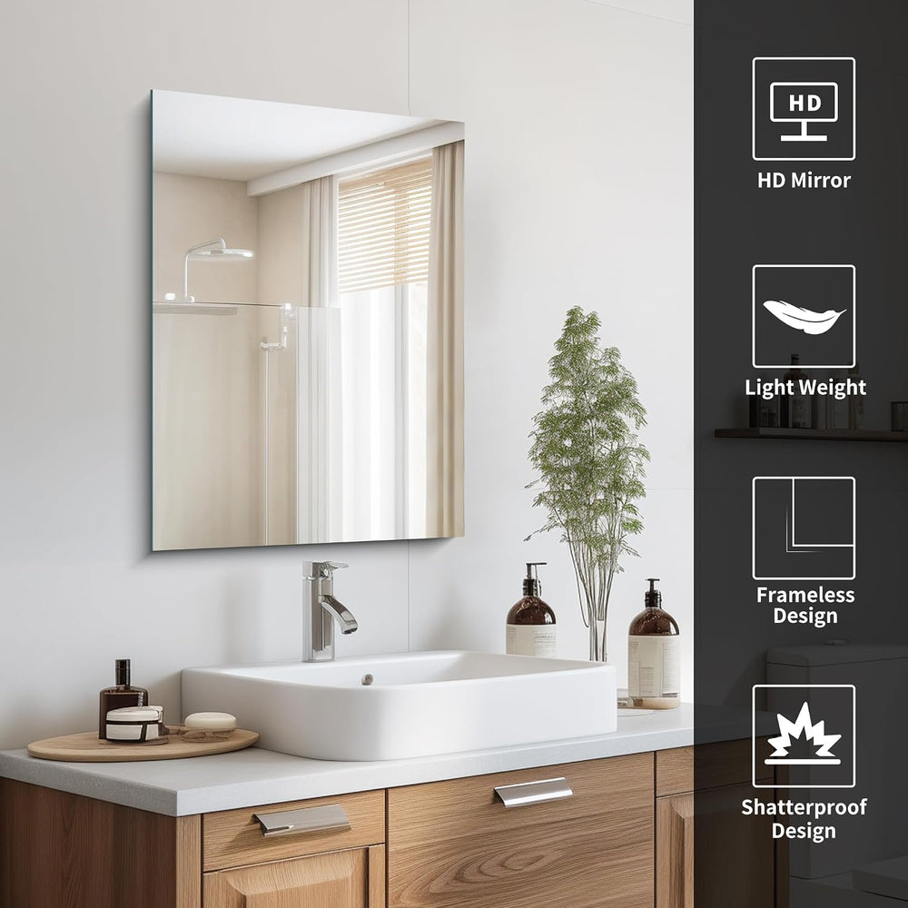 CILIBER Frameless Mirror, 18x24 Mirrors for Wall, Rectangle Bathroom Mirror f...