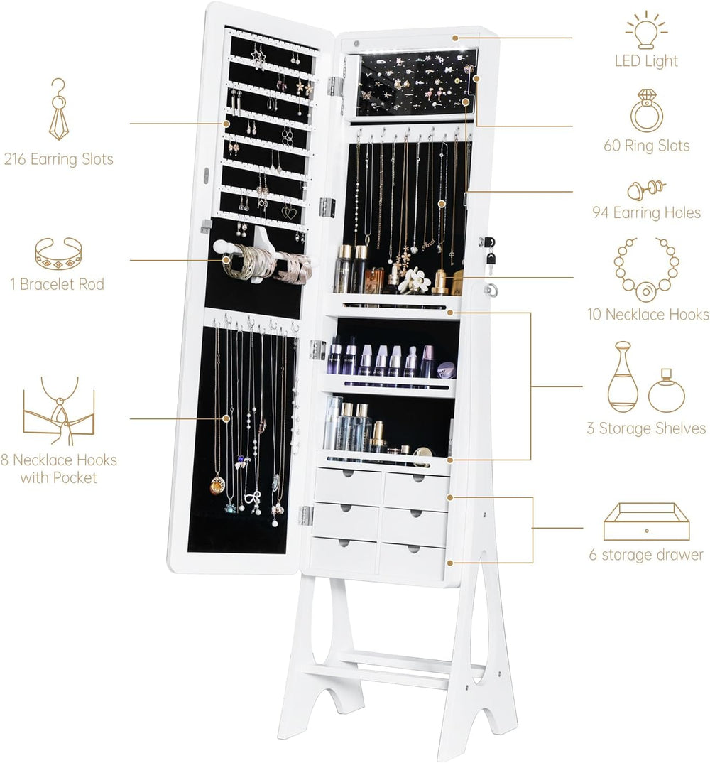 Full Length Mirror Jewelry Armoire Cabinet Standing Organizer