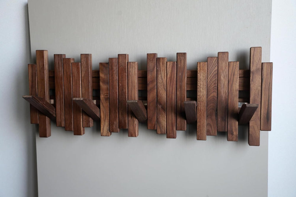 Natural Wood Piano Coat Rack, Black Walnut, Wall Mounted