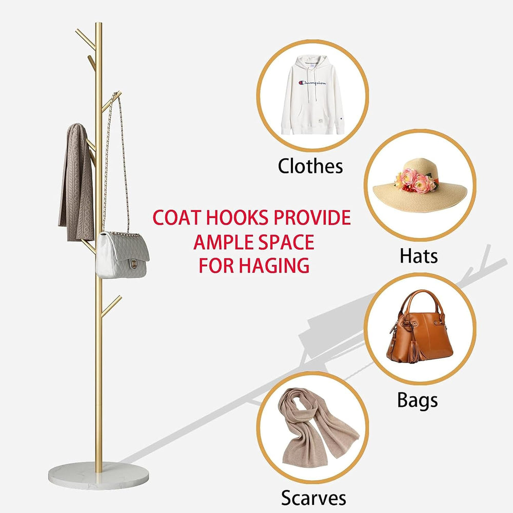 Gold Coat Racks with 8 Hooks, Branches Coat Tree Entryway, Freestanding