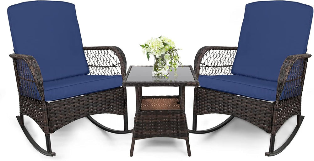 LEVELEVE 3 pcs Rocking Bistro Set Conversation Chairs with Arm Rest, Cushion ...