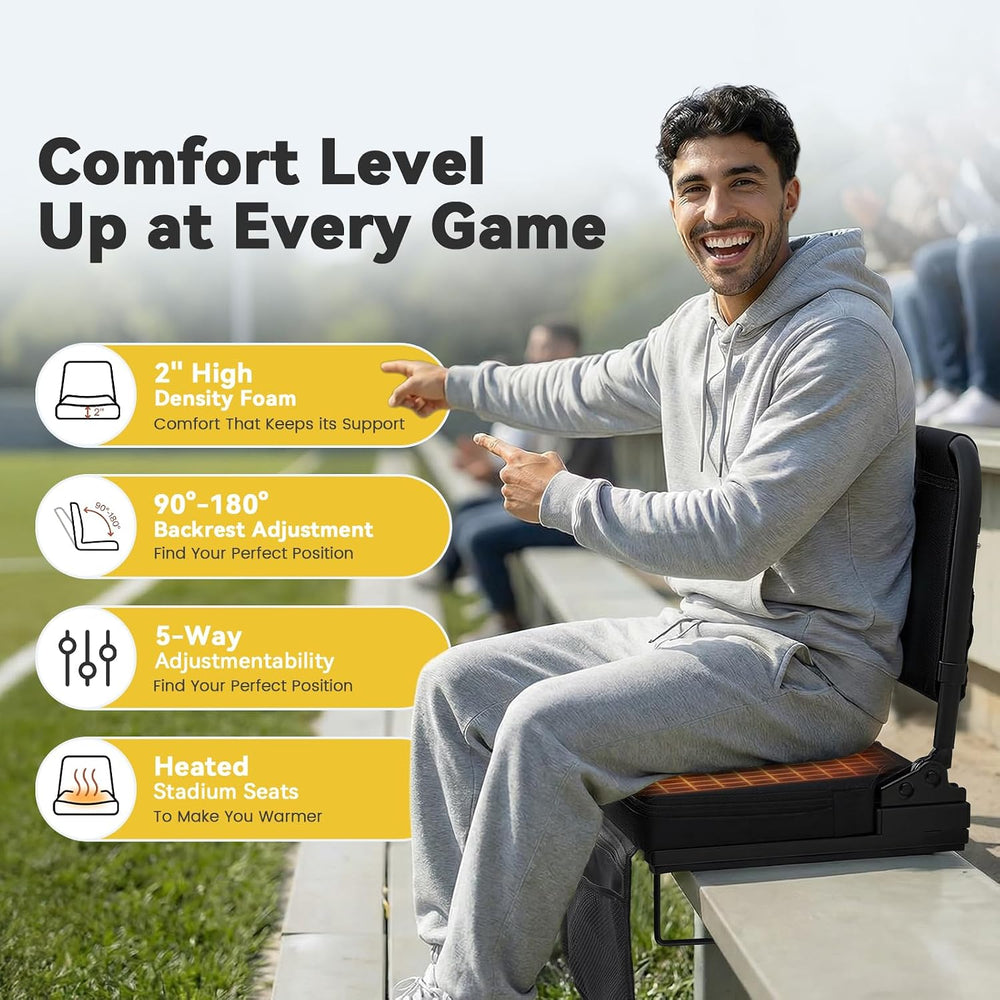 Heated Stadium Seat, Folding Chair with Back Support for Bleachers