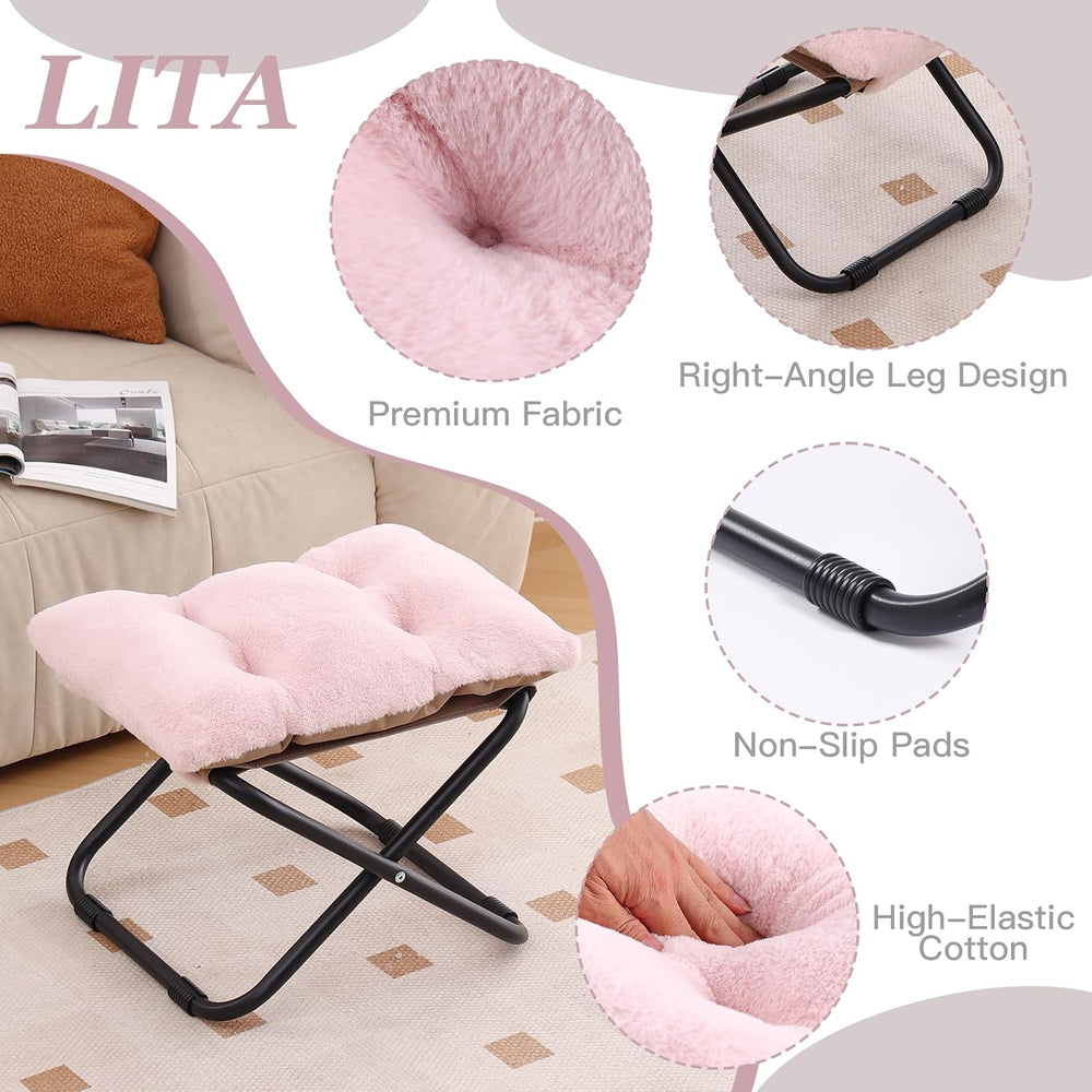 LITA Folding Ottoman, Upholstered Folding Foot Rest Stool for Living Room