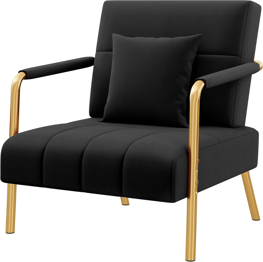 Yaheetech 30" Accent Chair Velvet Armchair with Golden Frame, Black