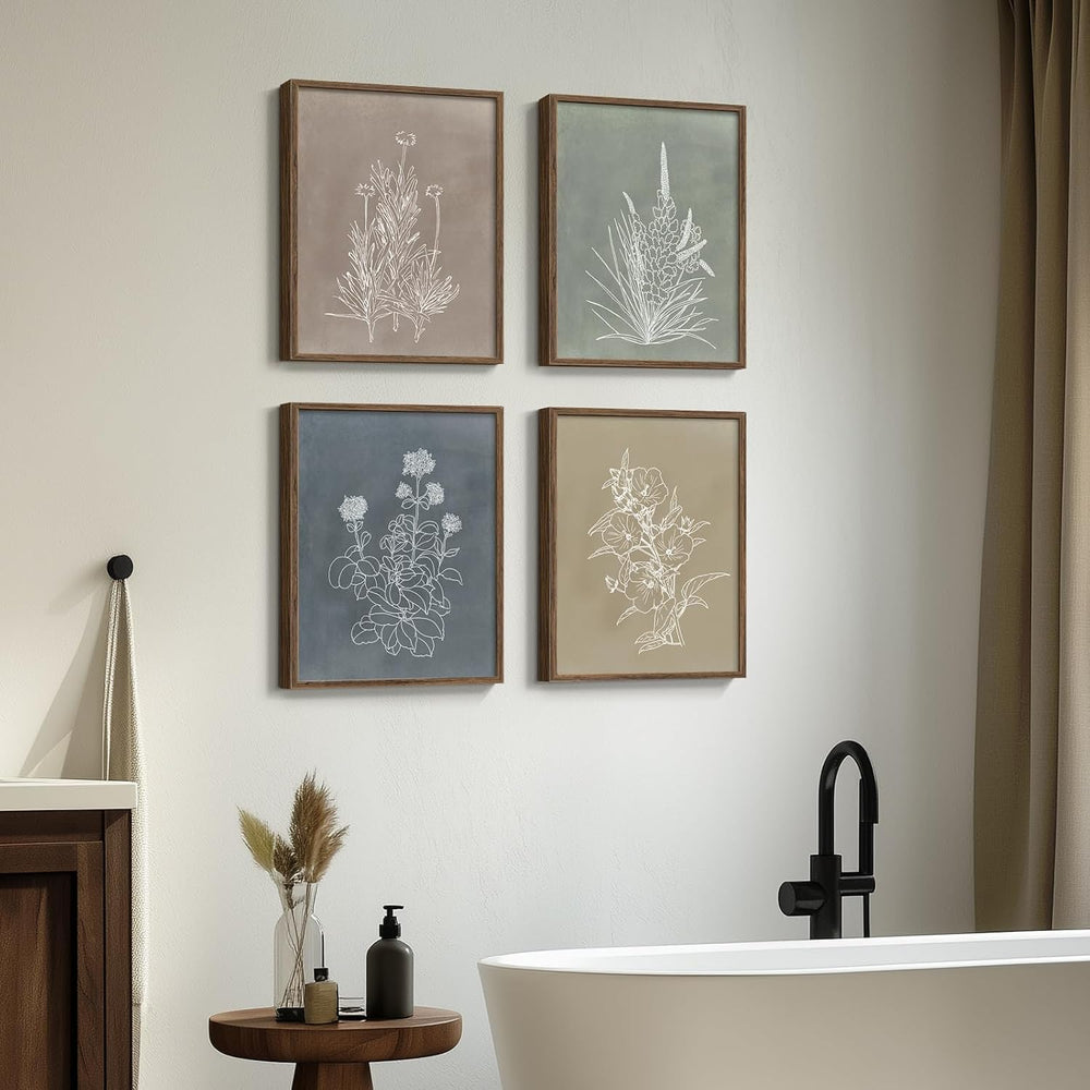 Framed Vintage Neutral Boho Botanical Wall Art for Bedroom, 11x14 In