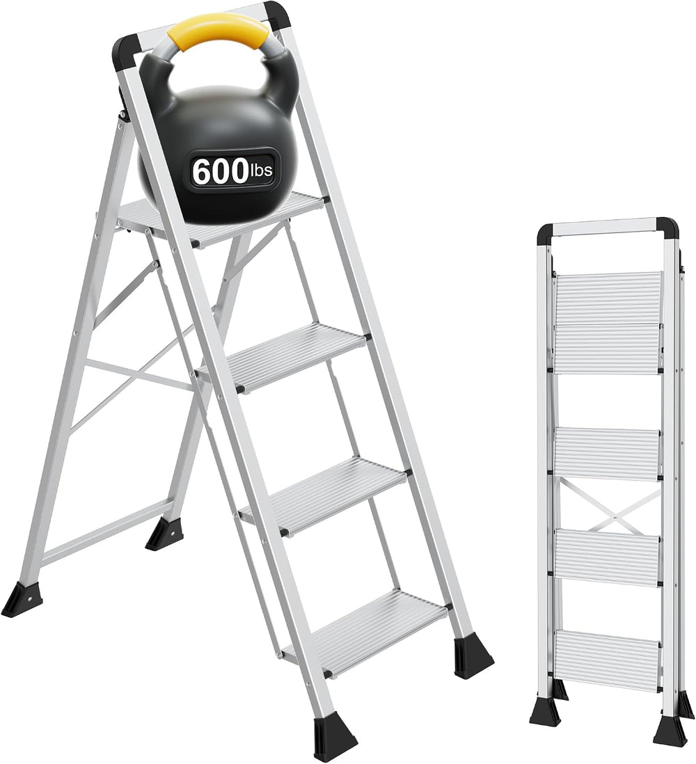 DIAMONDFORGE 4 Step Ladder,Handle Folding Step Stool with Anti-Slip Wide Peda...