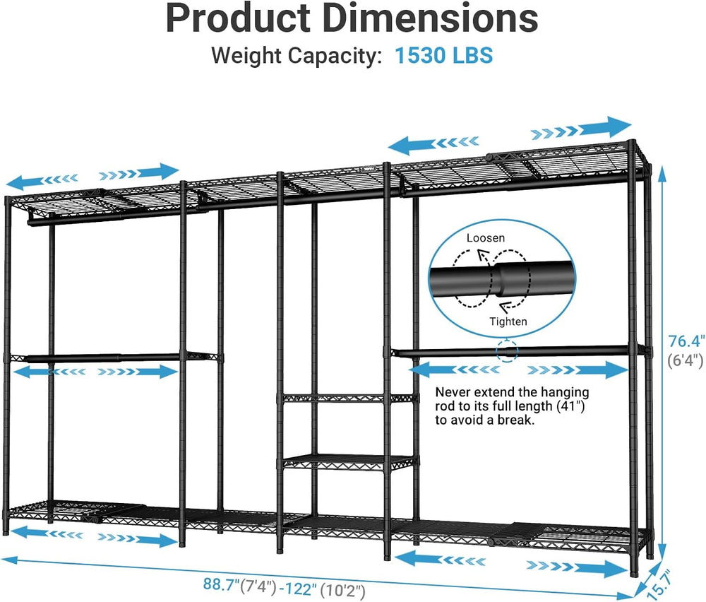 VIPEK X4 Expandable Heavy Duty Clothes Rack Wardrobe Closet Organizer Black