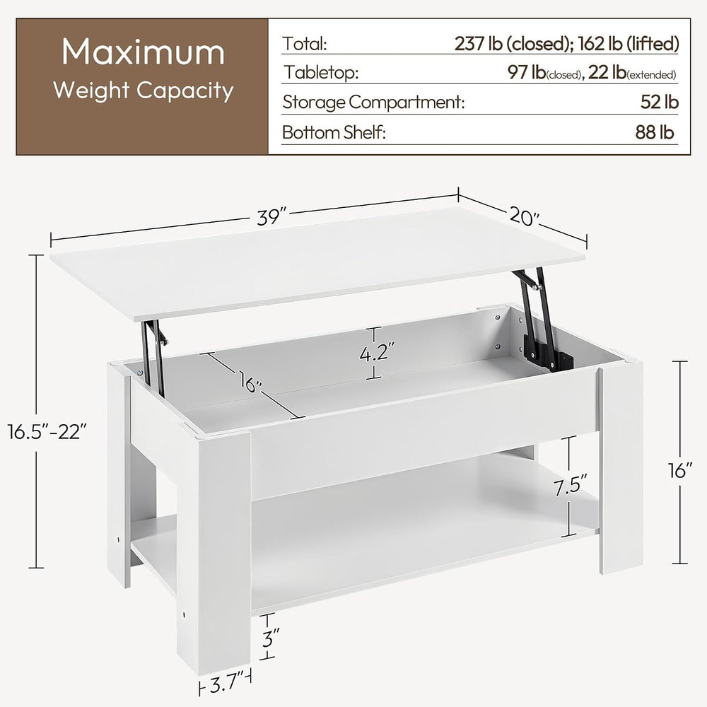Yaheetech White Lift Top Coffee Table with Storage for Living Room, 38.6"