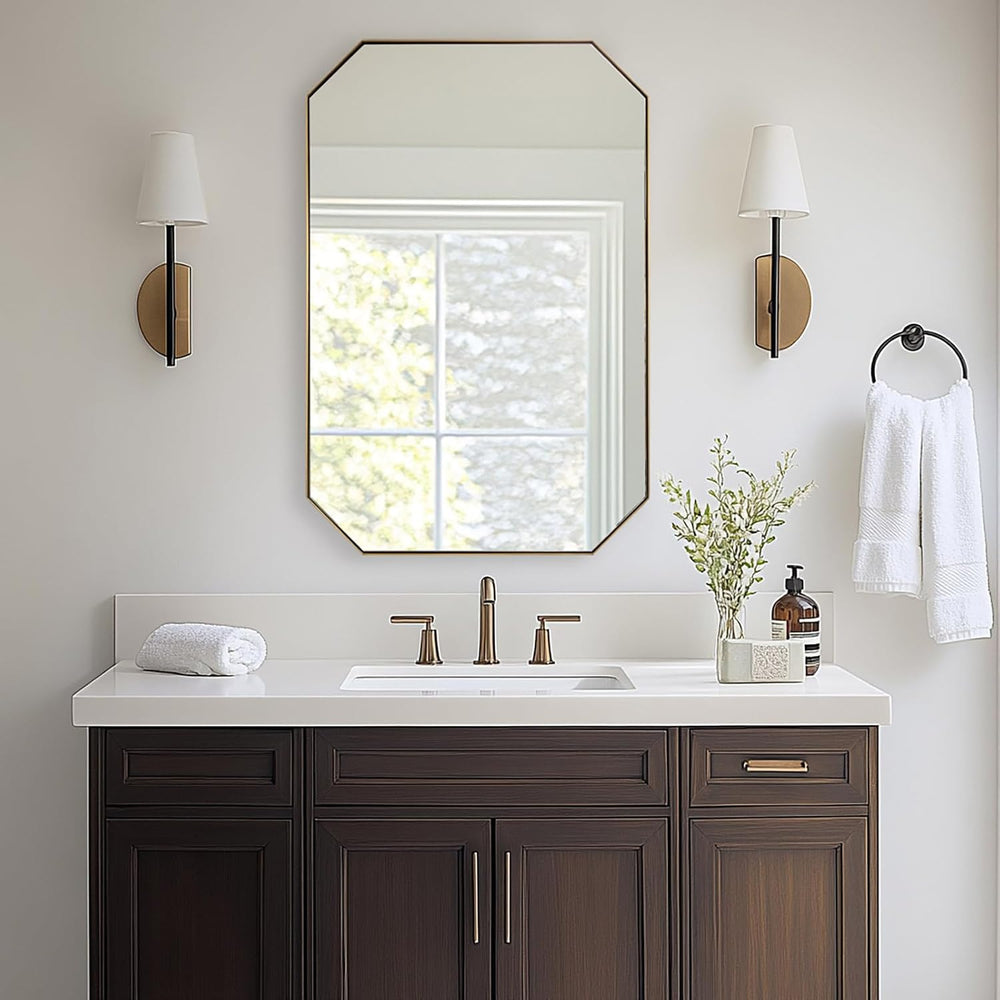 ANDY STAR Gold Octagon Bathroom Mirror, 22x30 Inch Stainless Steel Metal Fram...