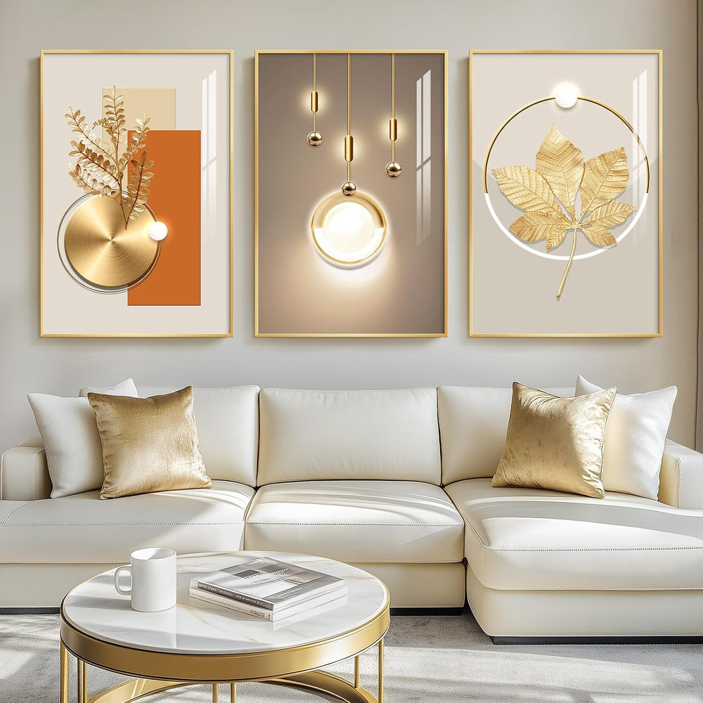 Large Framed Modern Luxury Wall Art for Living Room, 3 Piece 24x36 In