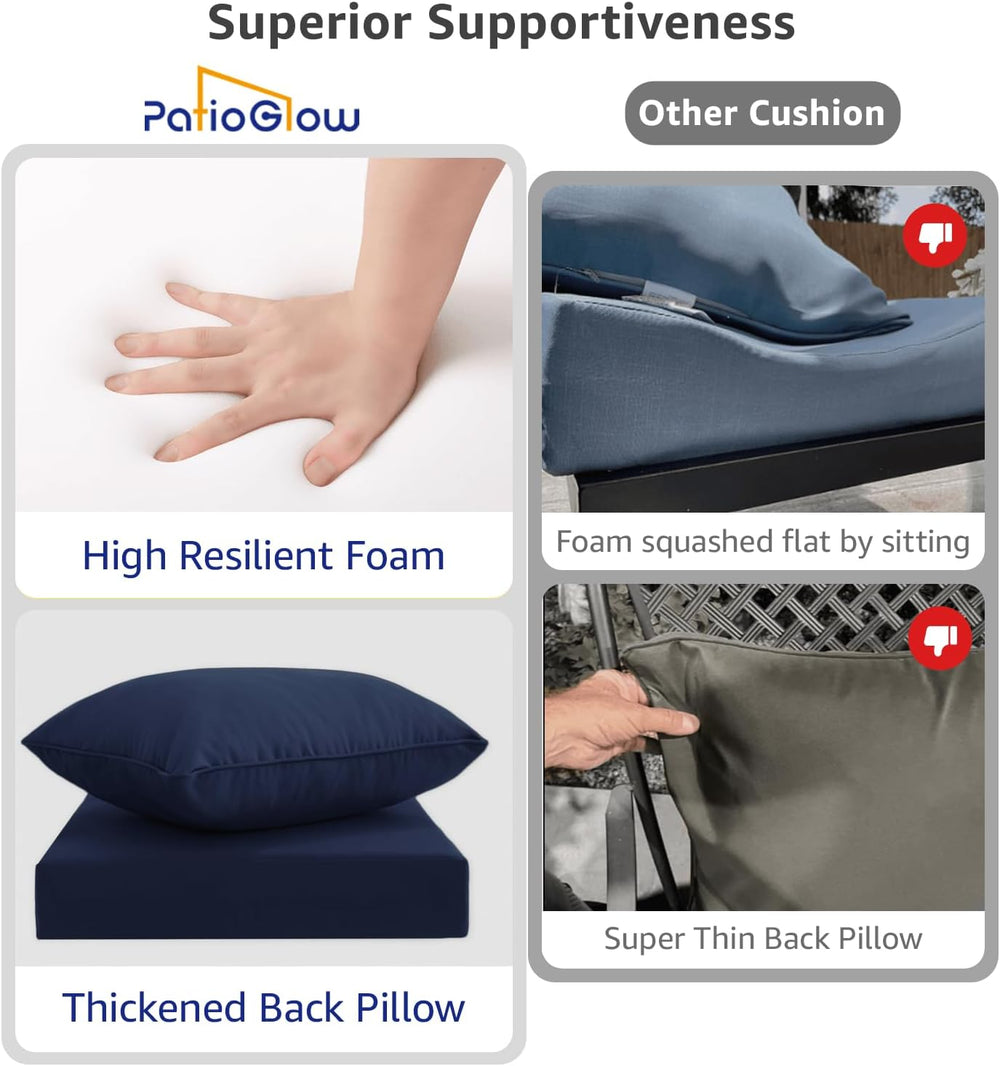 PatioGlow Outdoor Seat Cushion Set 22 x 22 x 4 Inch, Waterproof & Fade Re...