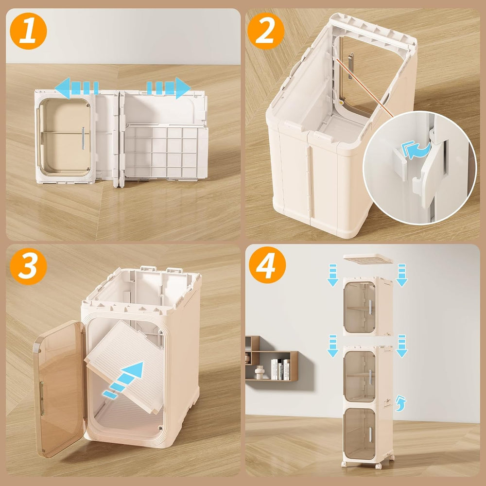 5 Tier Slim Bathroom Storage Cabinet, Foldable and Movable, Beige
