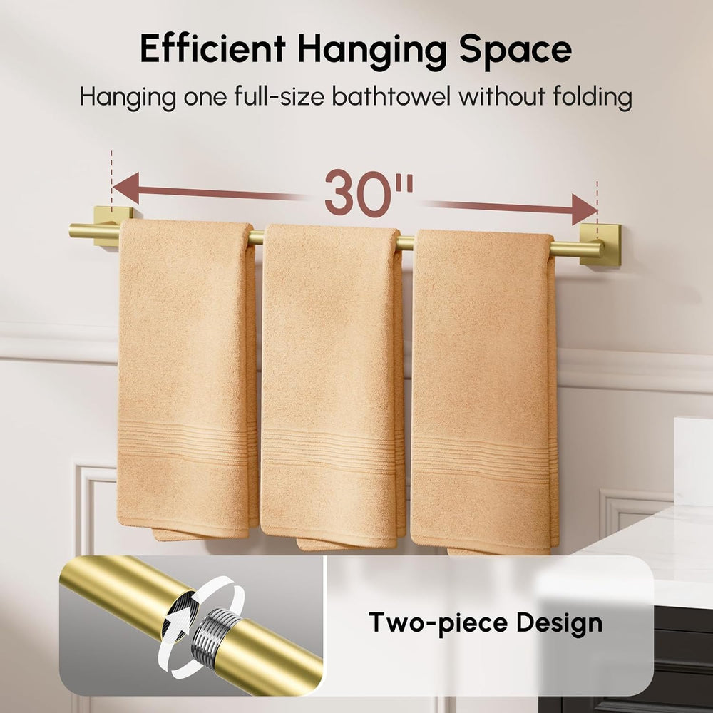 USHOWER Brushed Gold Bath Towel Bar, 30 Inch Towel Racks for Bathroom