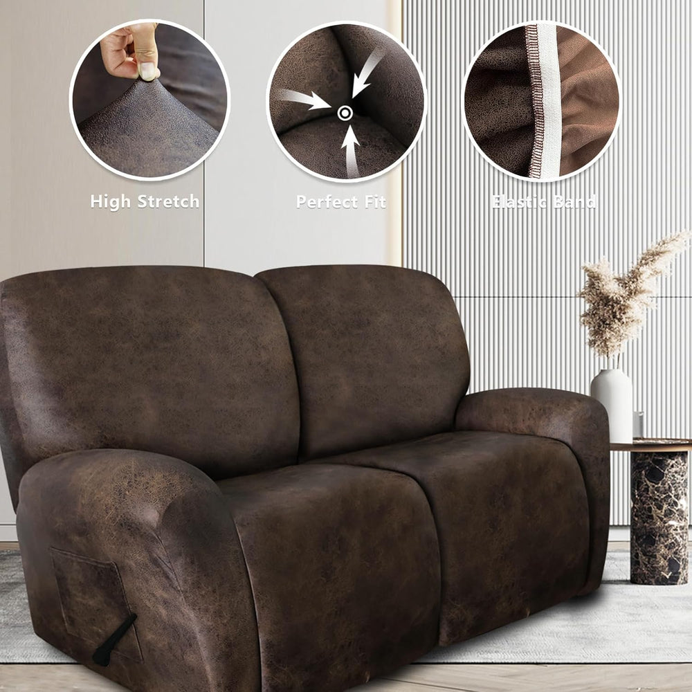 ANARACHON Leather Look Loveseat Recliner Covers Stay in Place 6-Piece Recline...