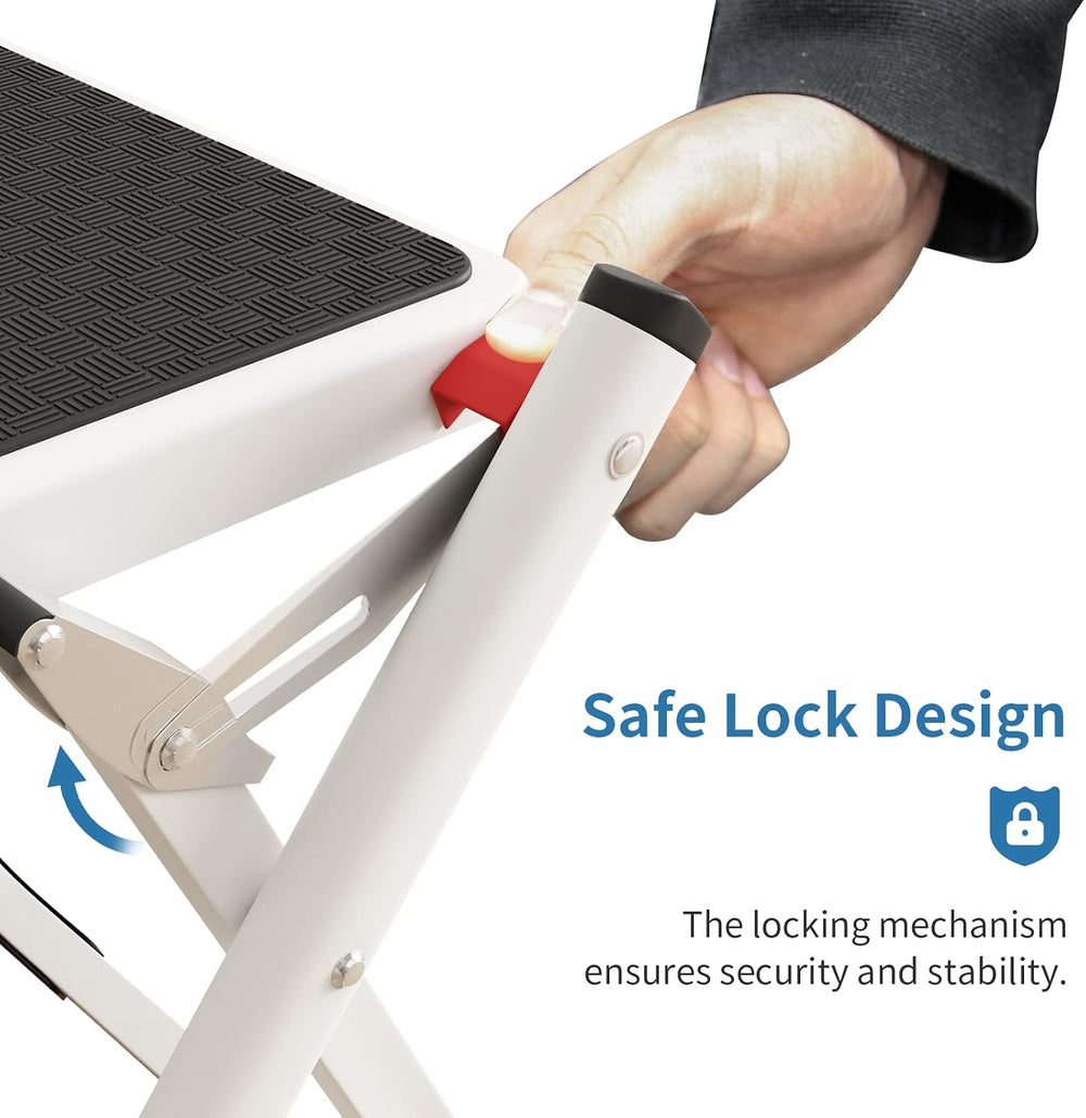 2 Step Ladder, Folding Metal Step Stool with Wide Anti-Slip Pedal