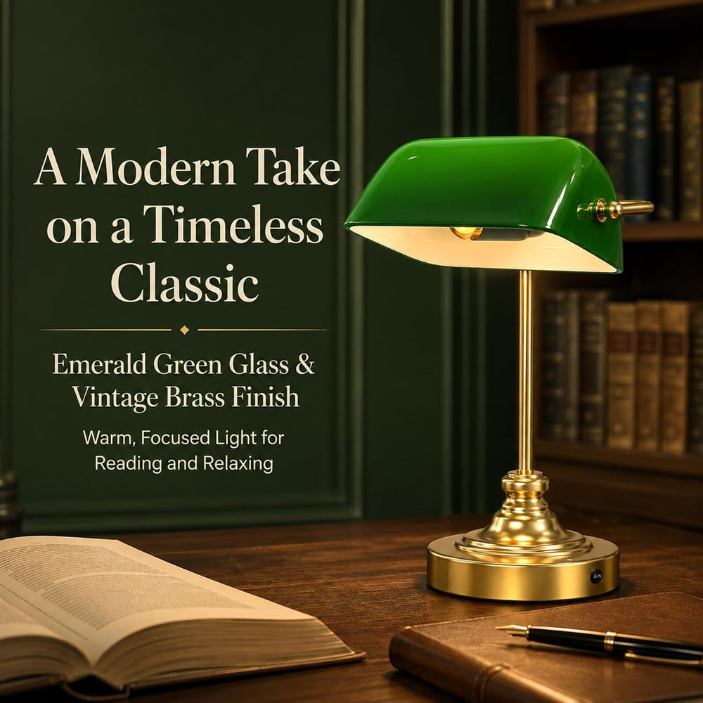MOKOQI Cordless Bankers Lamp Rechargeable Green Glass Desk Lamp