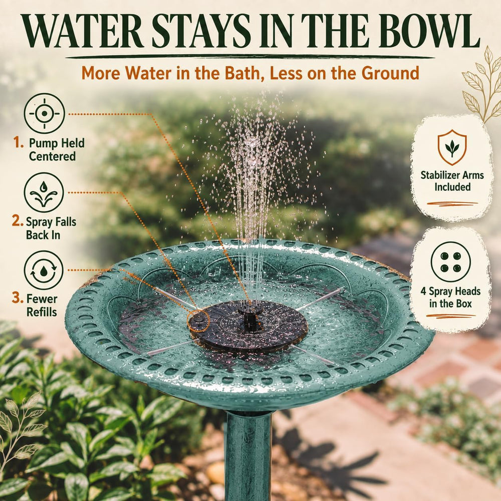 Backyard Expressions Green Bird Bath for Outside, Solar Bird Bath Fountain
