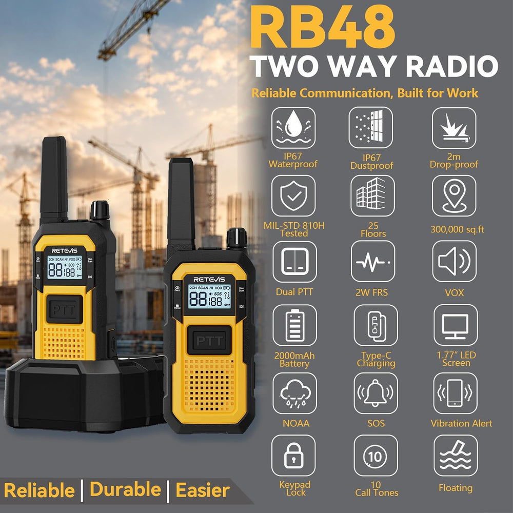 Retevis RB48 Military-Standard & IP67 Waterproof Walkie Talkies Long Range