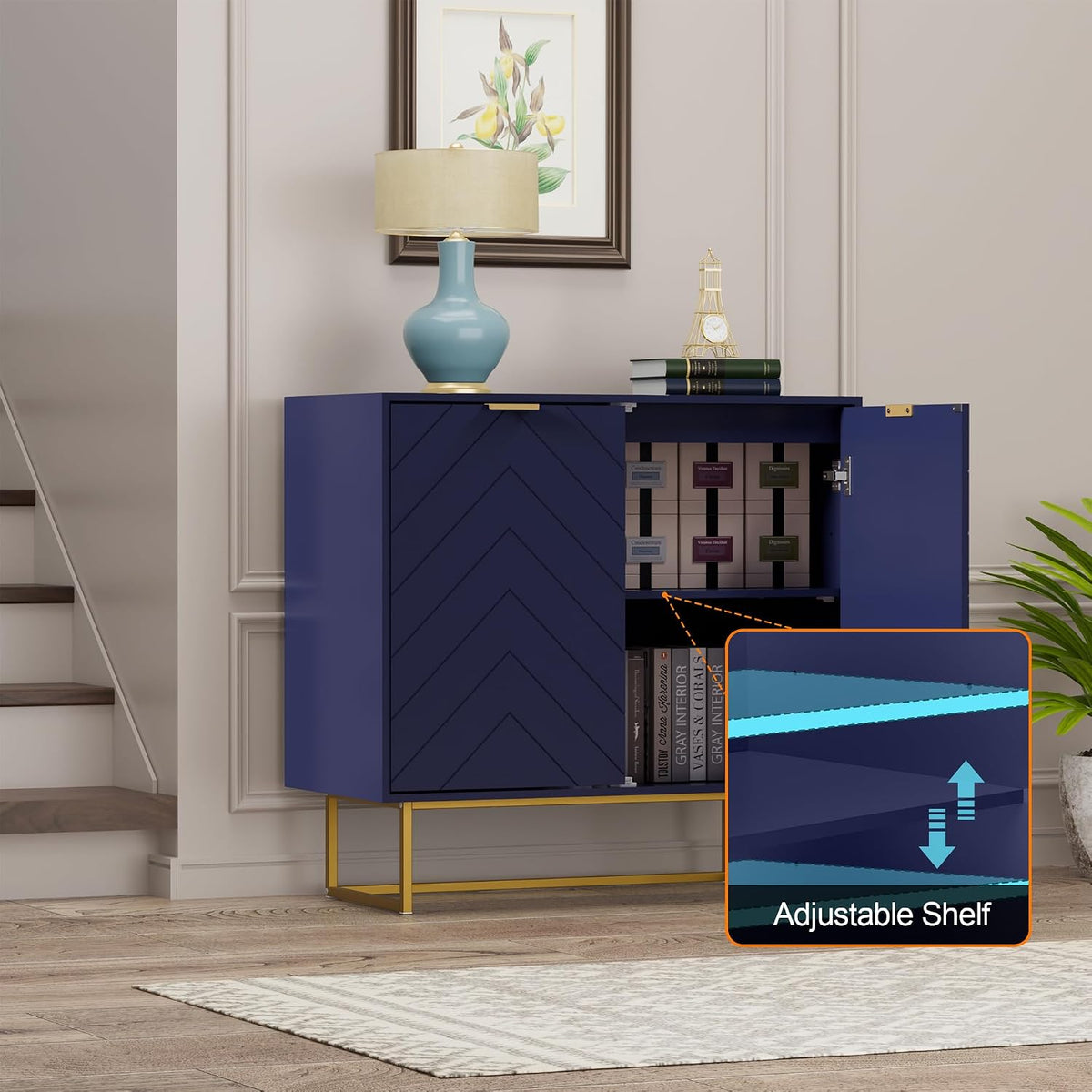 31'' Modern Sideboard Buffet with Storage for Living Room, Navy Blue