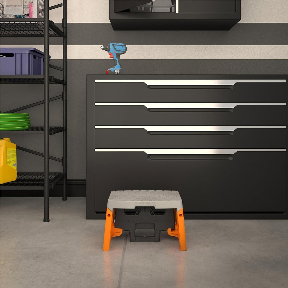 COSCO 1 Step Molded Folding Step Stool, Type 1A, Black, Orange, and Gray