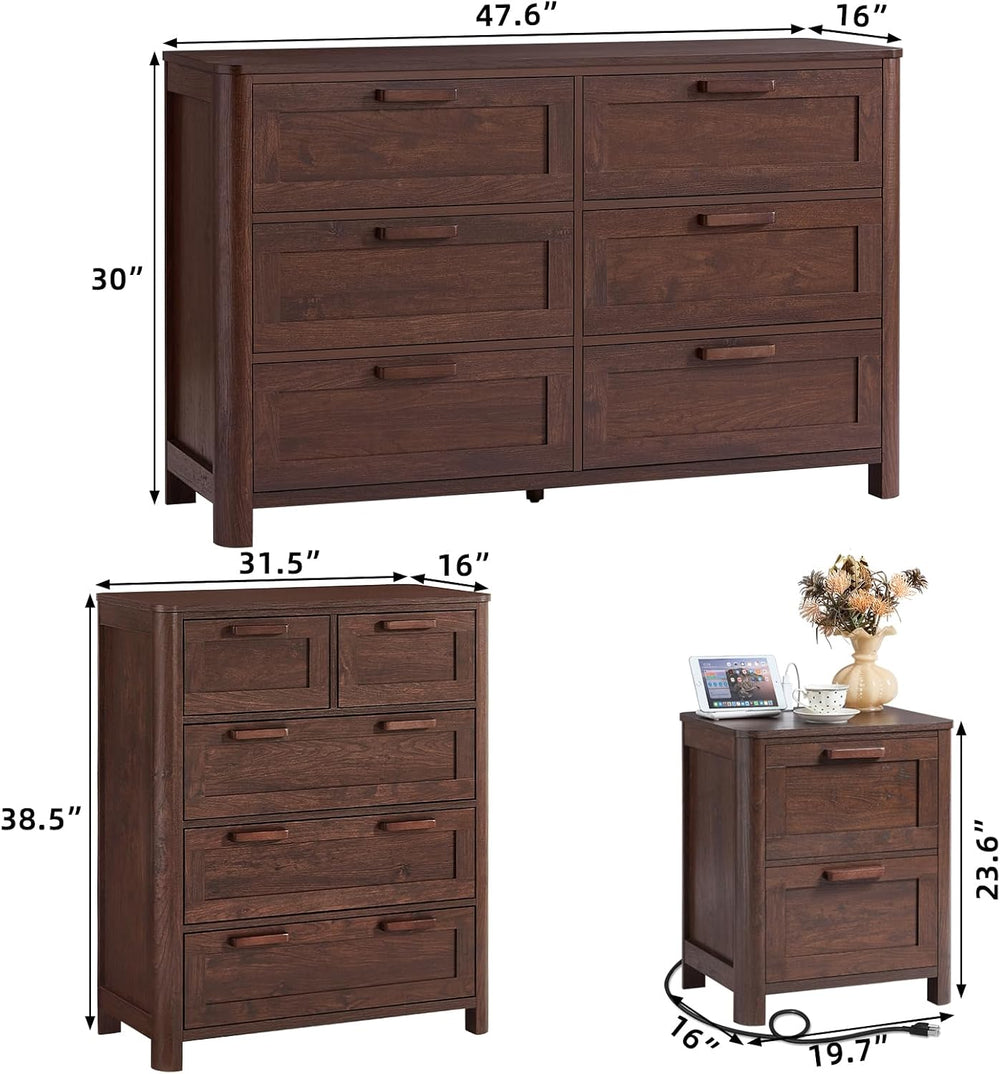 Joaxswe Farmhouse Dresser and Nightstand Sets 4 Piece, Walnut