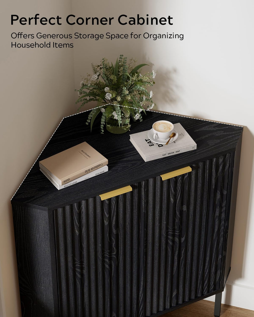 Modern Fluted Corner Cabinet, Small Floor Storage Cabinet with Adjustable She...