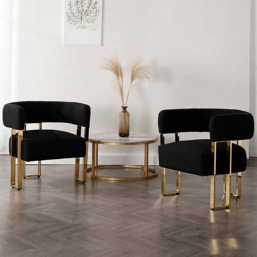 Barrel Accent Chair with Metal Frame Legs, Modern Boucle Fabric Living Room C...