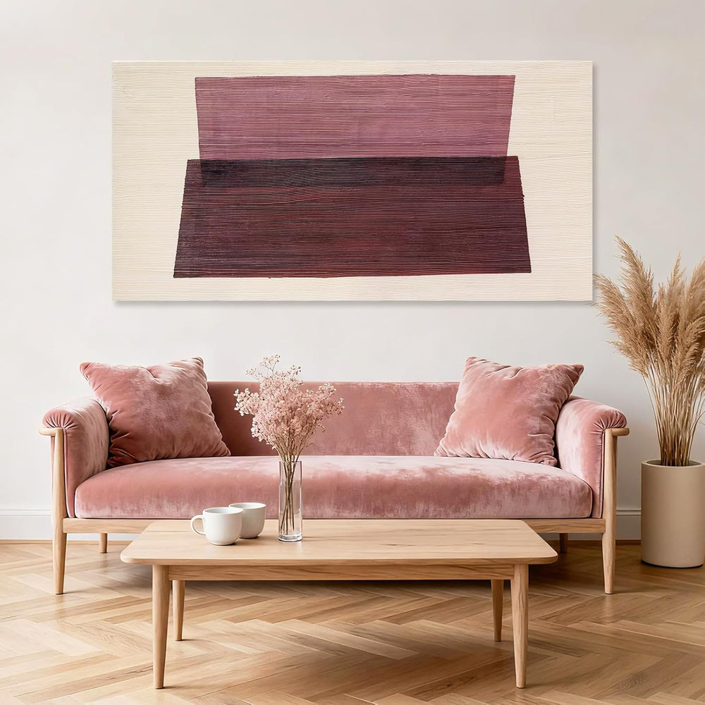 YETHEN WAL Burgundy Abstract Wall Decor Large Hand-Painted Textured Canvas Ar...
